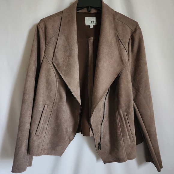 Kut from the Kloth Women's Dusty Rose / Mauve Moto Faux Suede Jacket - Picture 2 of 5